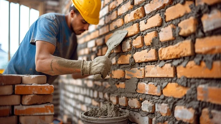 Skilled masonry laying bricks for a wall in Dubai